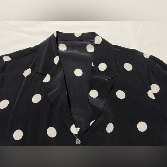 Black and White Polka Dot Three-Quarter Sleeve Silk Blouse - Picture 5 of 12
